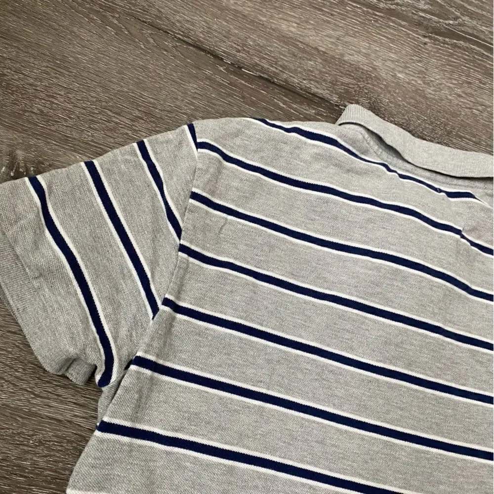 Ralph Lauren Striped Polo Short Sleeve Shirt Gray Blue SZ M